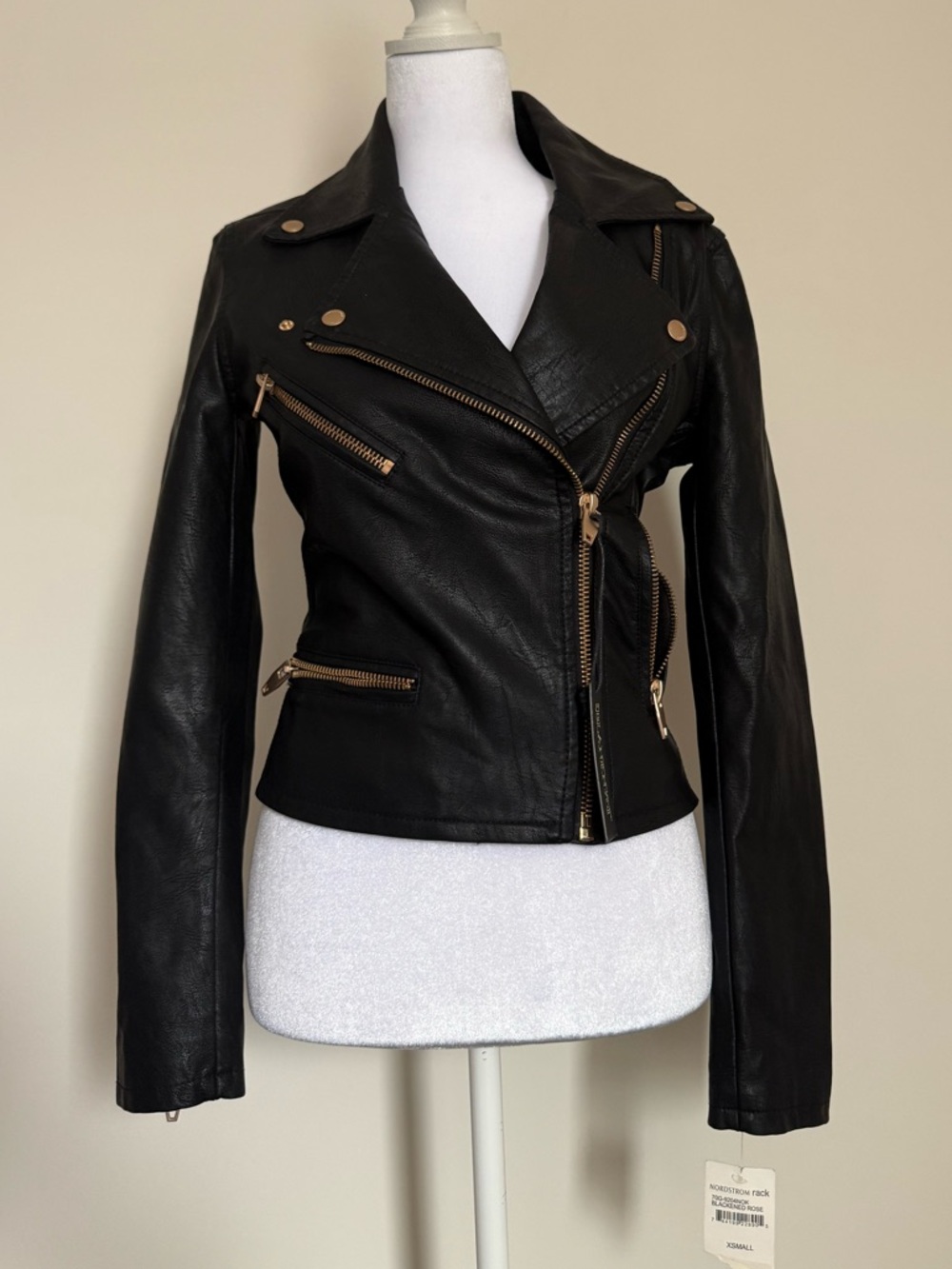 Blank NYC Black Faux Leather Moto Jacket with Gold Hardware size XS